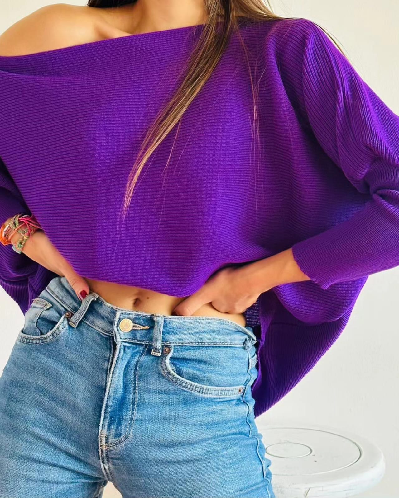 Buzo en Hilo para Mujer Morado Murciélago