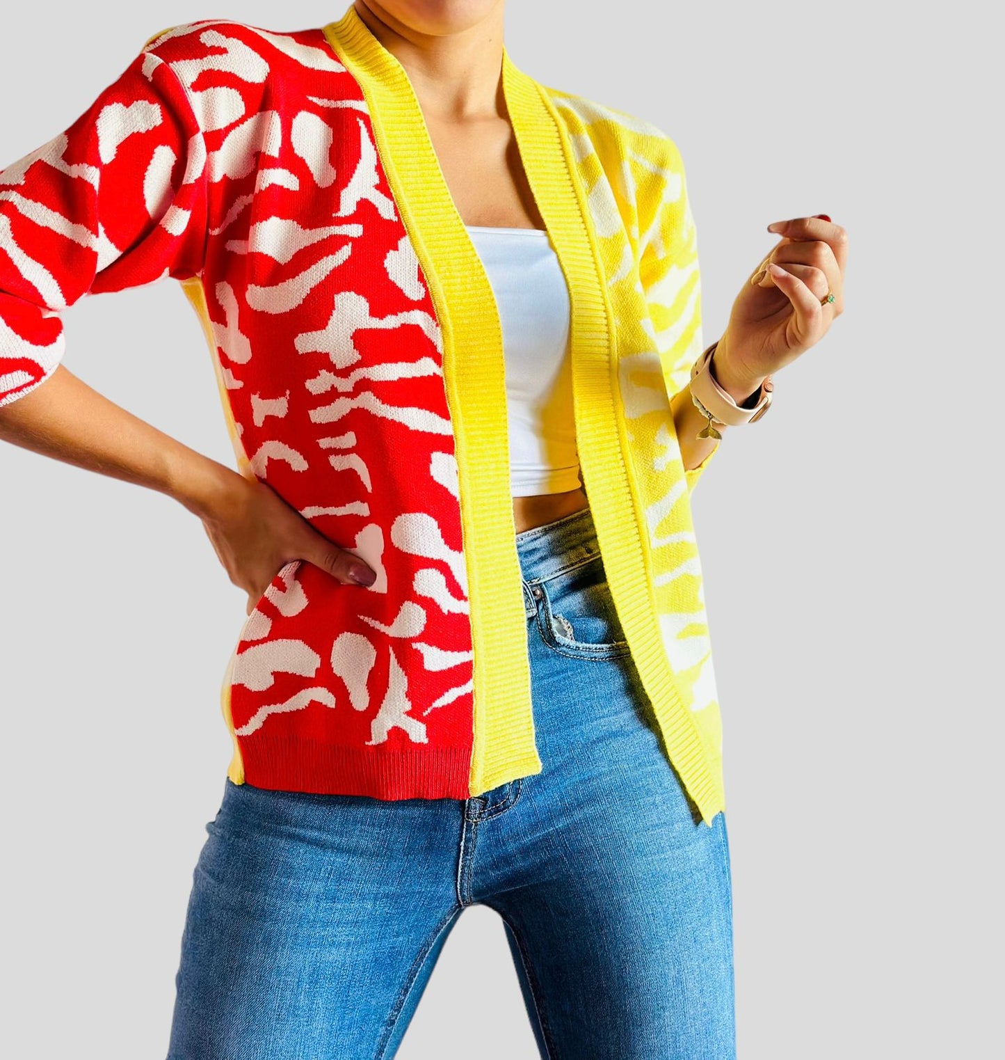 Saco Buzo Suéter tejido para Mujer Amarillo Rayas