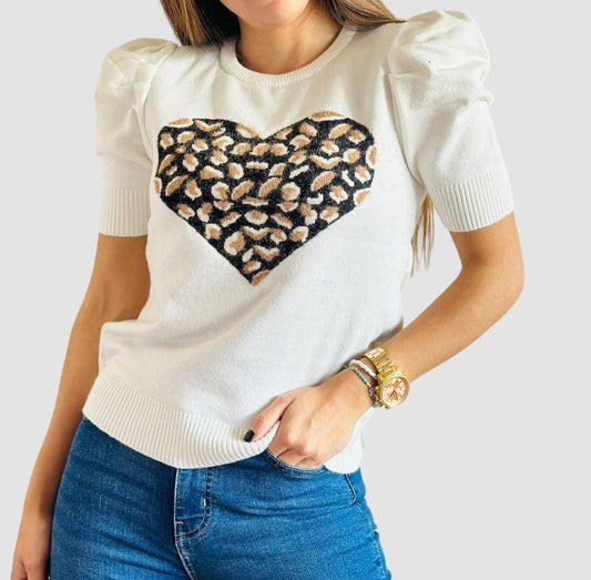 Blusa Blanco En Hilo Corazón Print