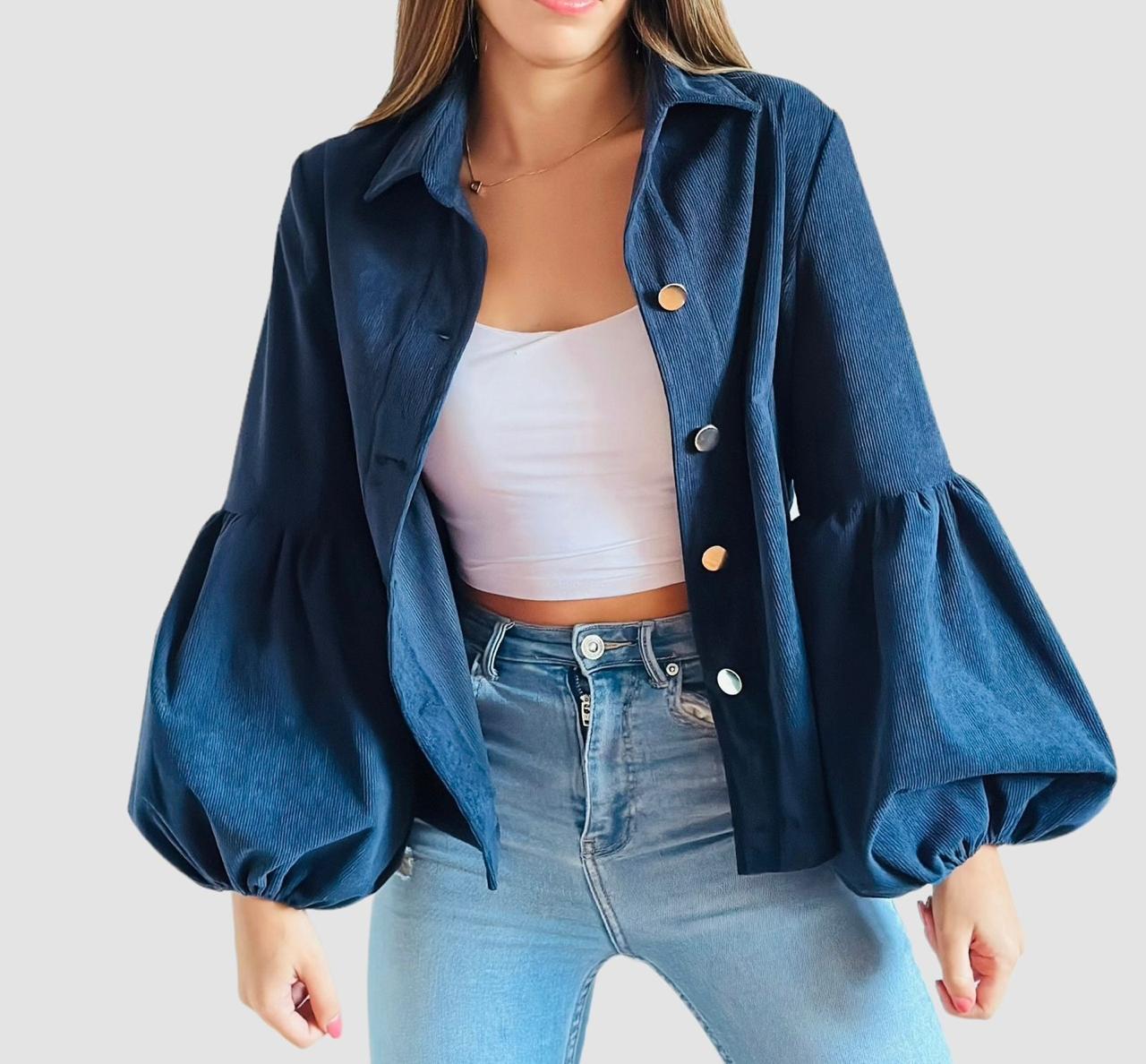 A Chaqueta Pana Azul Oscuro para Mujer