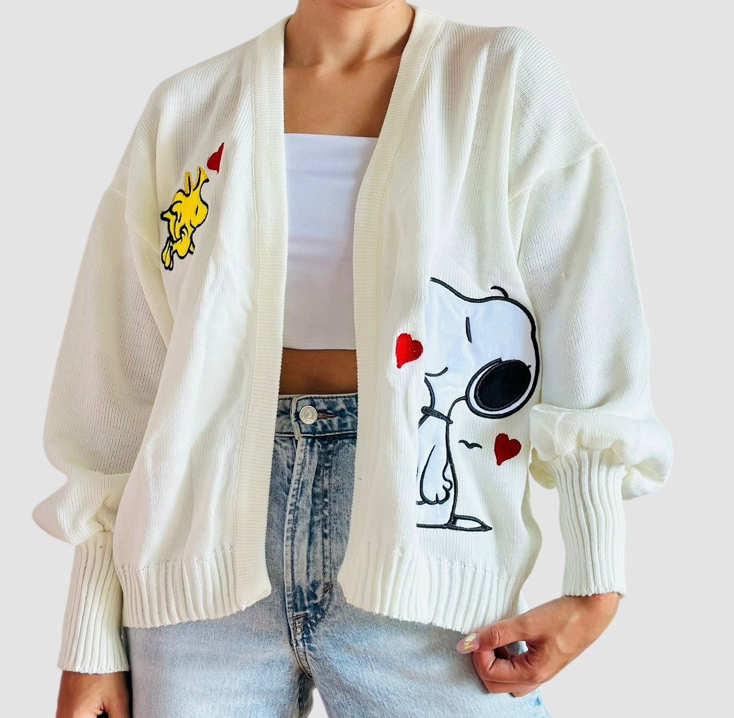 Saco Bordado Blanco Para Mujer Snoopy