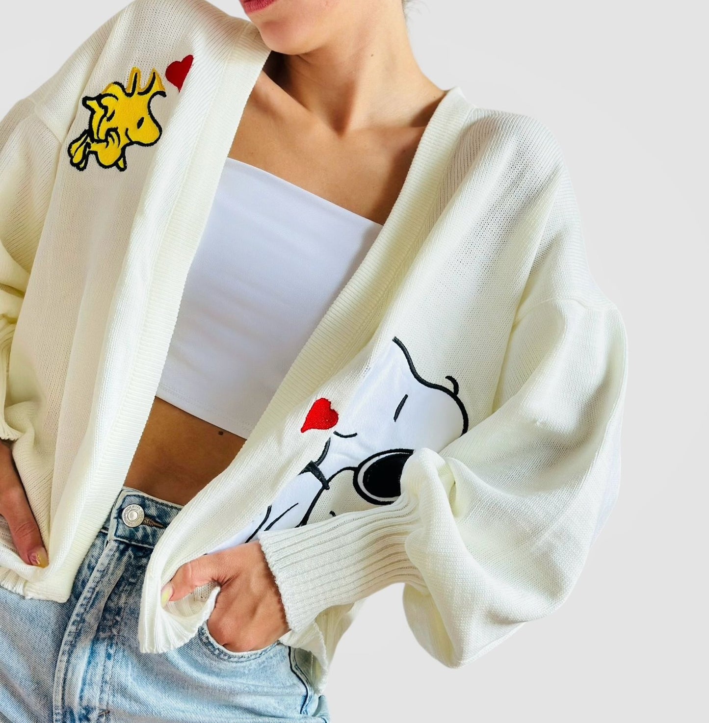 Saco Bordado Blanco Para Mujer Snoopy